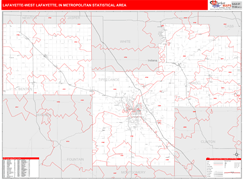 Lafayette-West Lafayette Metro Area Digital Map Red Line Style